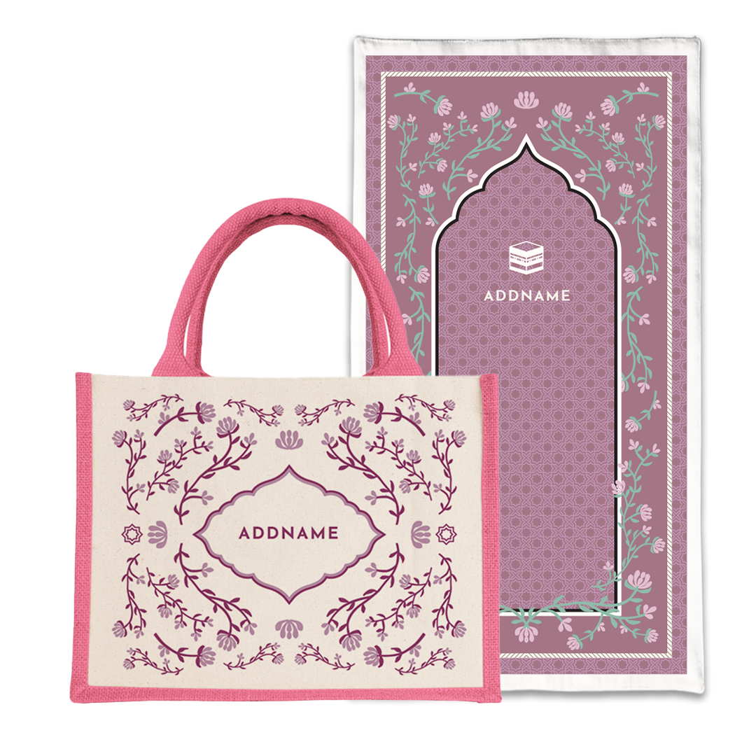 Dang Anum Series - Ancient Dusty Pink Prayer Mat with Half Lining Small Jute Bag