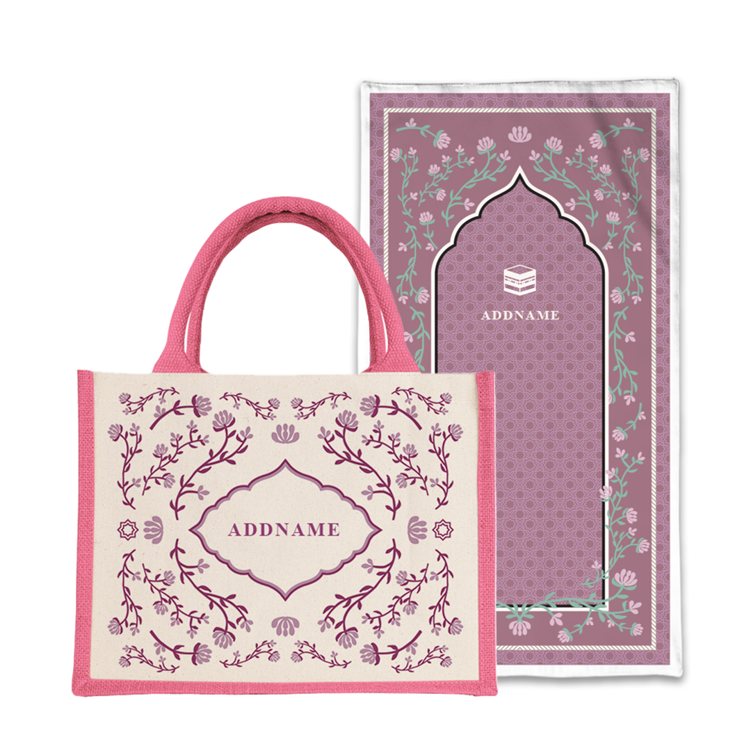 Dang Anum Series - Ancient Dusty Pink Prayer Mat with Half Lining Small Jute Bag