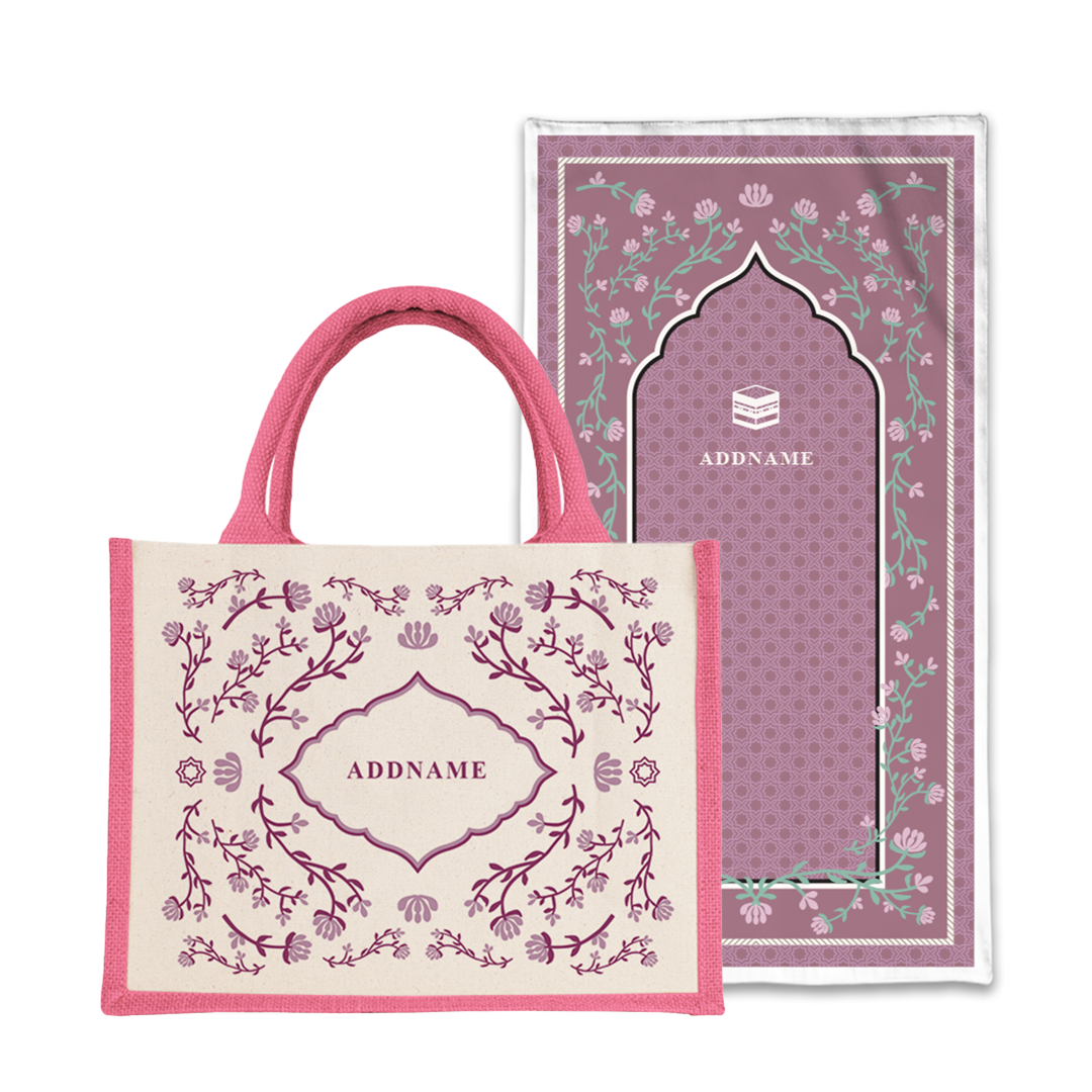 Dang Anum Series - Ancient Dusty Pink Prayer Mat with Half Lining Small Jute Bag