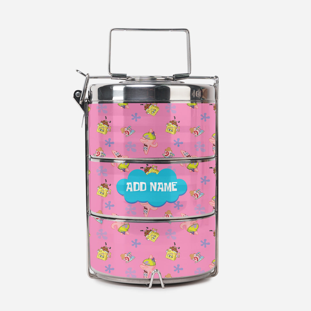 SpongeBob - Happy Walking Pattern Personalized Light Blue Tiffin Carrier