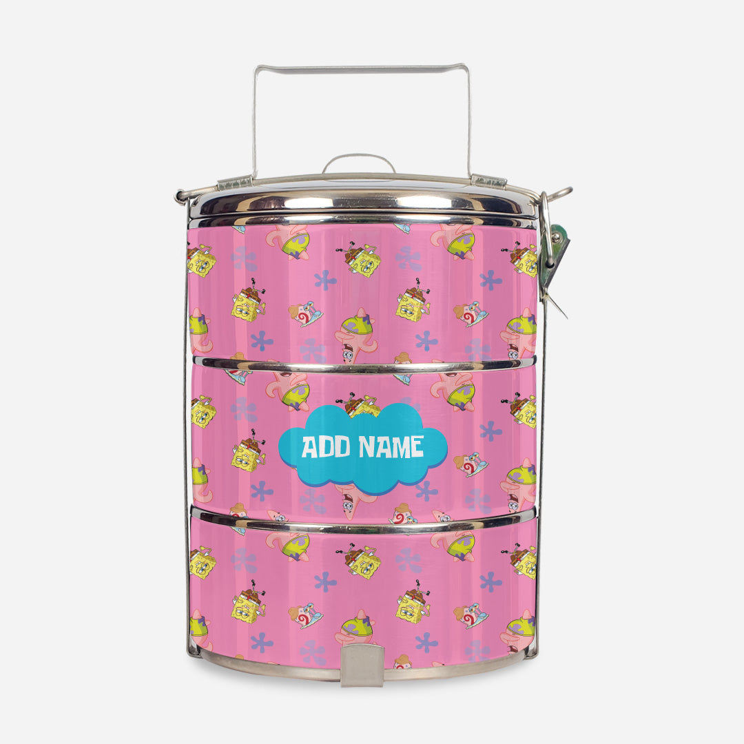 SpongeBob - Happy Walking Pattern Personalized Light Blue Tiffin Carrier
