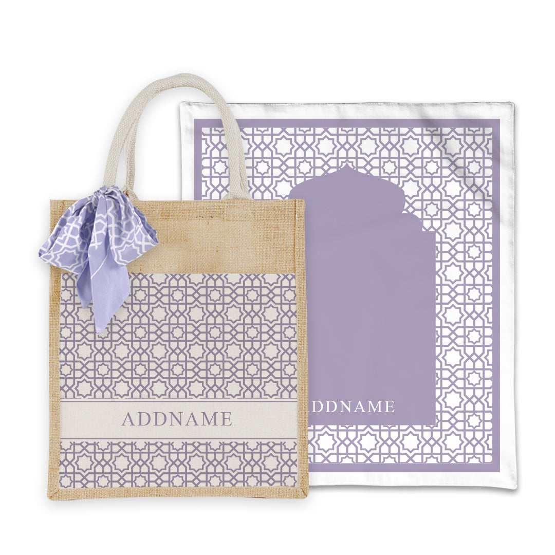 Annas Series - Pastel Purple Prayer Mat with Matching Colourful Jute Bag