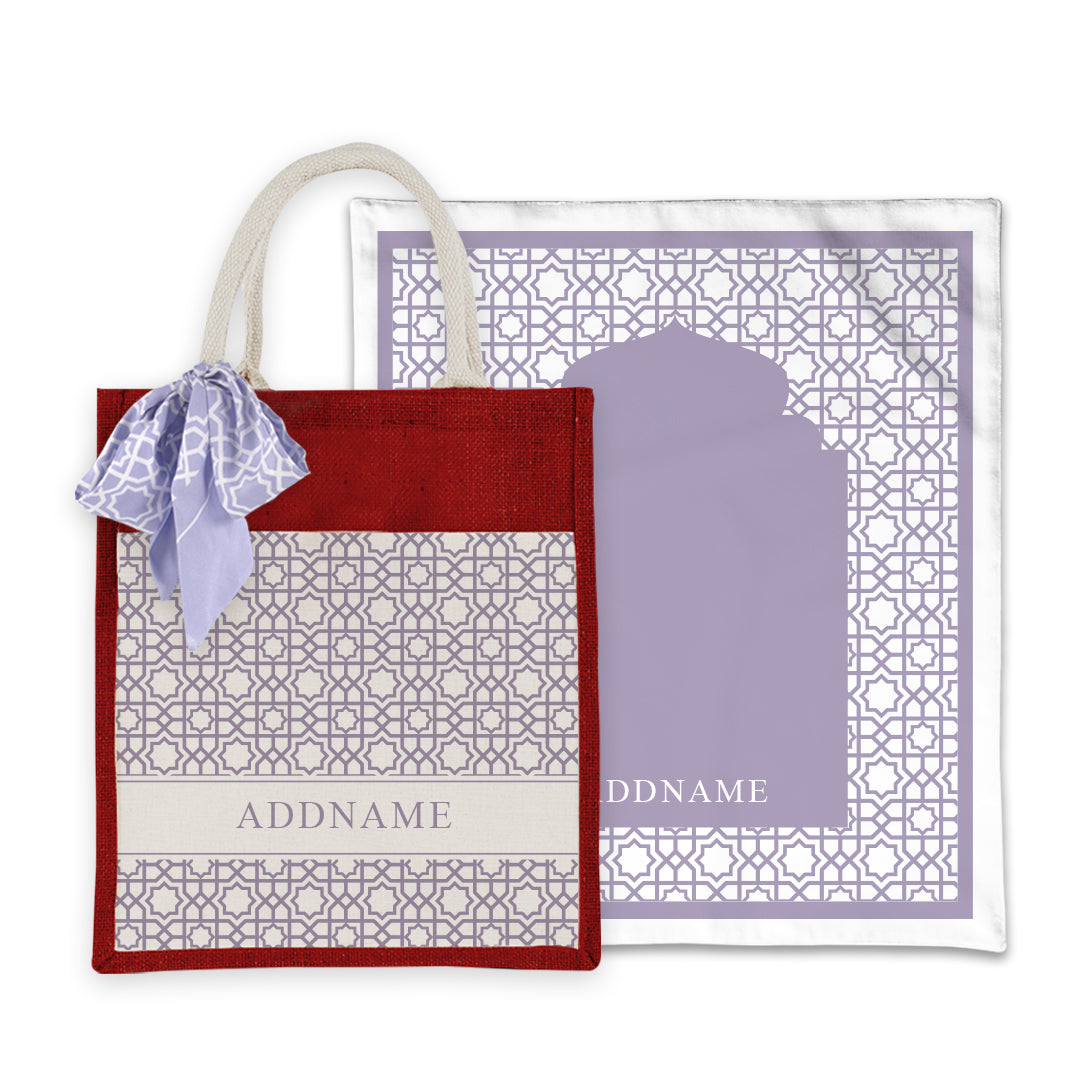Annas Series - Pastel Purple Prayer Mat with Matching Colourful Jute Bag