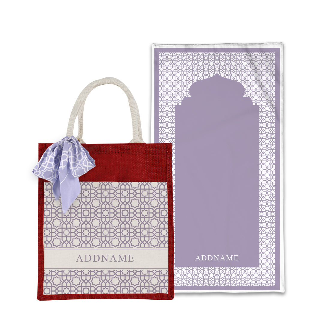 Annas Series - Pastel Purple Prayer Mat with Matching Colourful Jute Bag