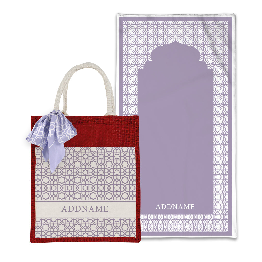 Annas Series - Pastel Purple Prayer Mat with Matching Colourful Jute Bag
