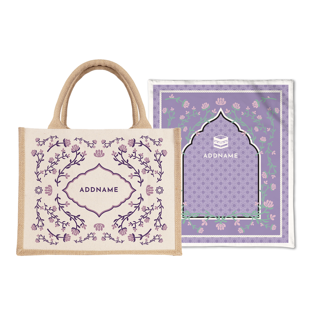 Dang Anum Series - Ancient Purple Prayer Mat with Half Lining Small Jute Bag