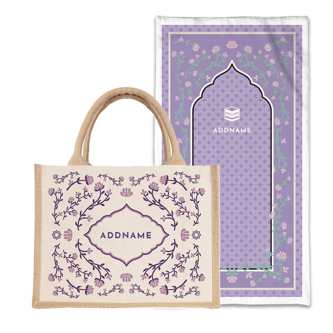 Dang Anum Series - Ancient Purple Prayer Mat with Half Lining Small Jute Bag