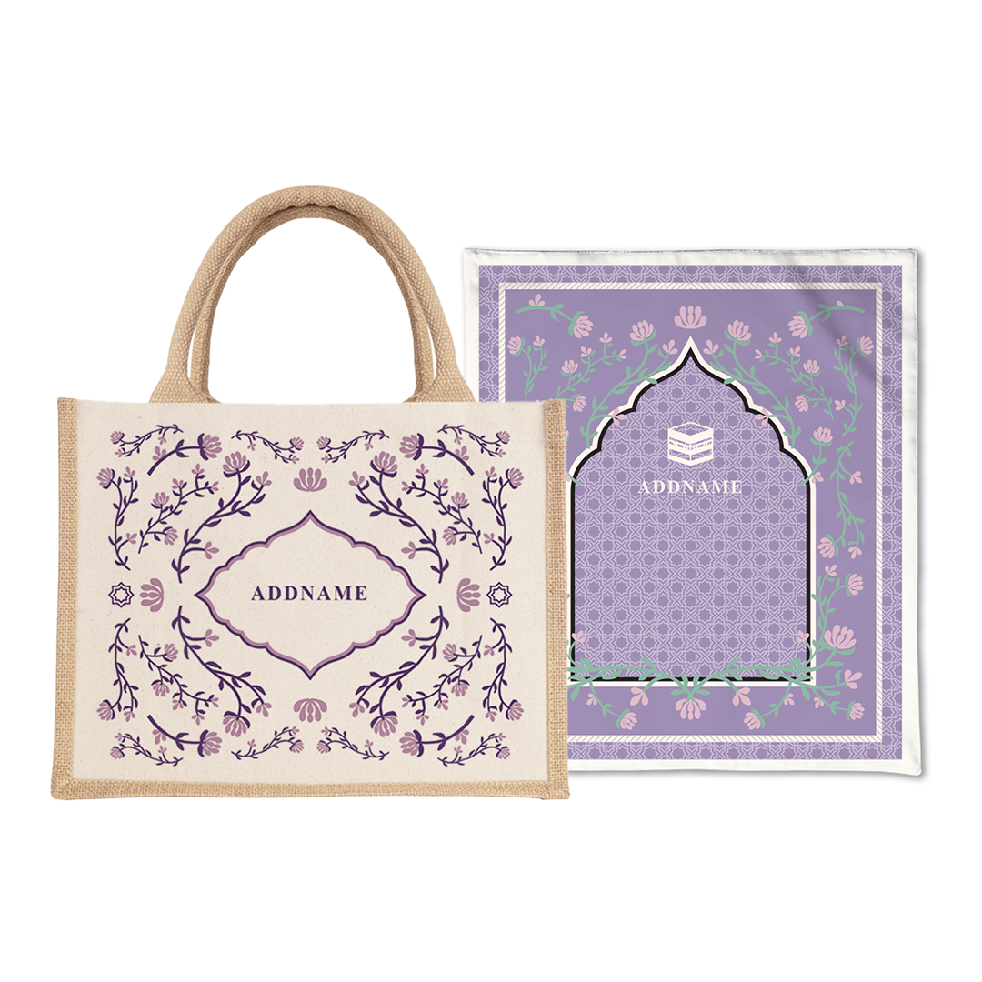 Dang Anum Series - Ancient Purple Prayer Mat with Half Lining Small Jute Bag