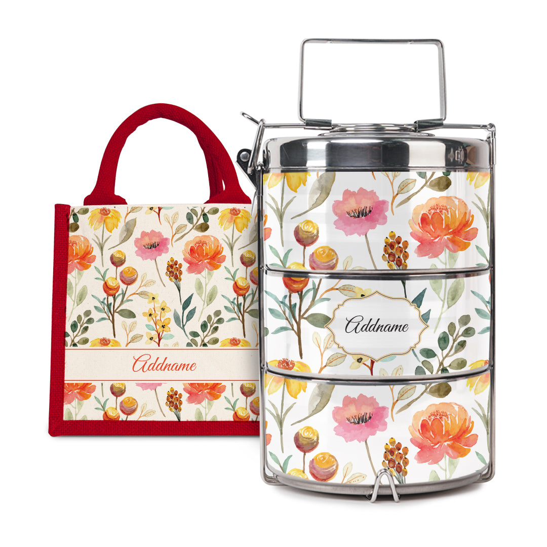 Laura Series - Carnelian - Lunch Tote Bag with Three-Tier Tiffin Carrier
