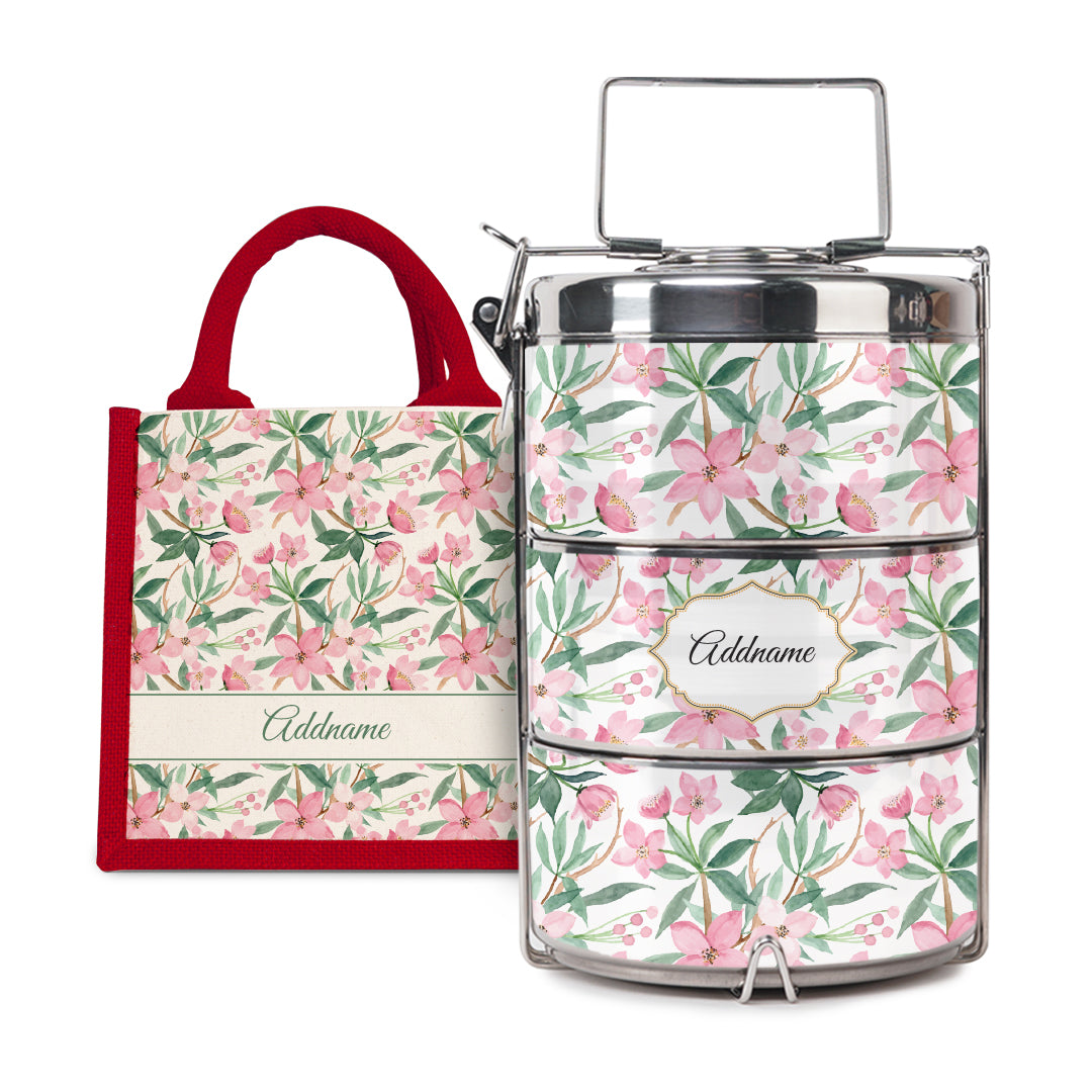 Laura Series - Blossom  - Lunch Tote Bag with Three-Tier Tiffin Carrier