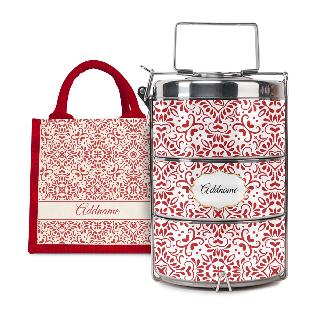 Moroccan Series - Arabesque Rosette  - Lunch Tote Bag with Three-Tier Tiffin Carrier