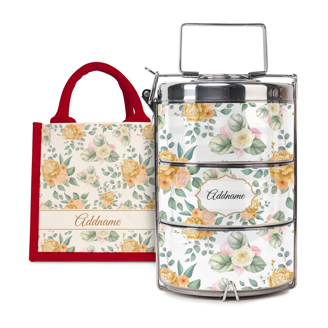 Laura Series - Honey - Lunch Tote Bag with Three-Tier Tiffin Carrier