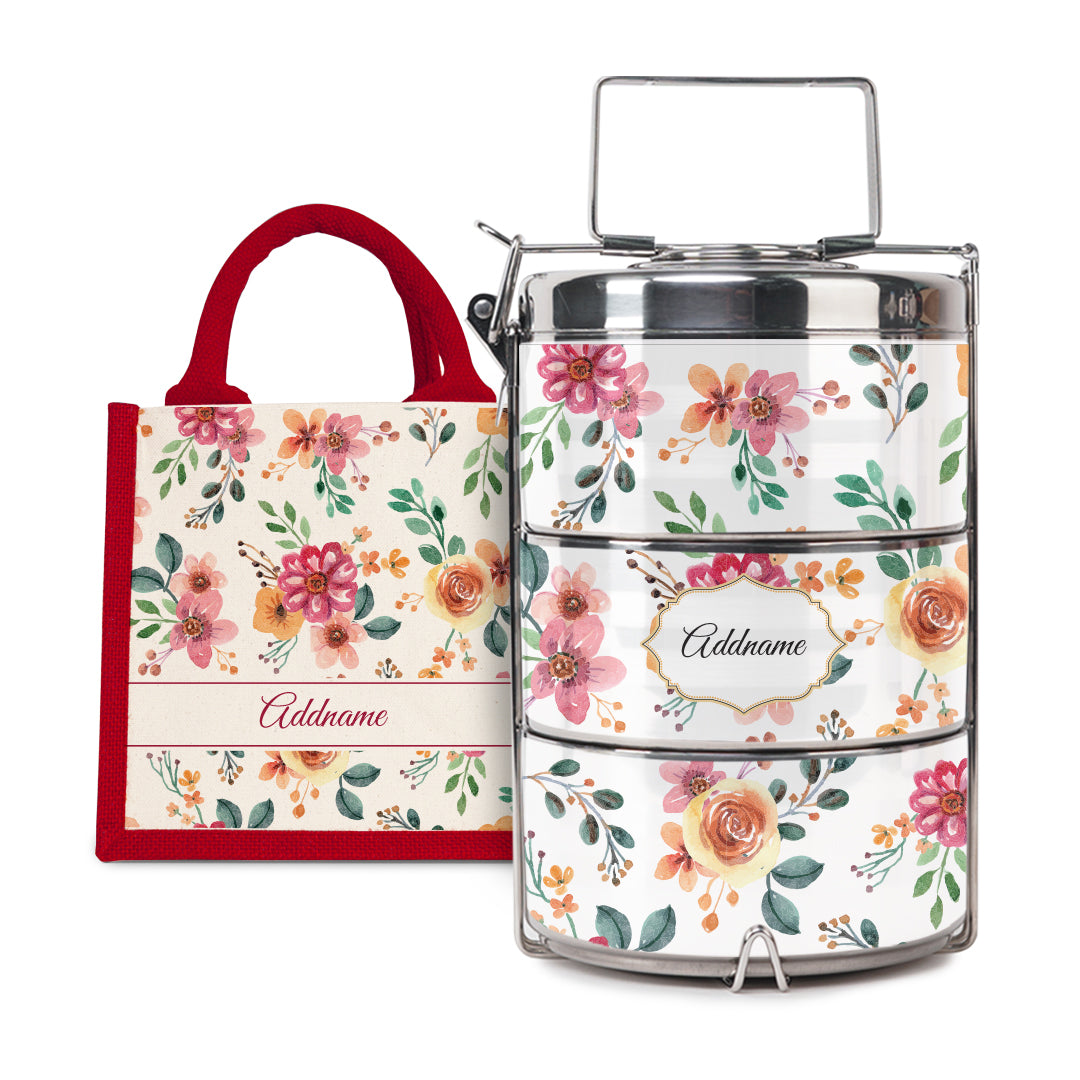 Laura Series - Garnet - Lunch Tote Bag with Three-Tier Tiffin Carrier