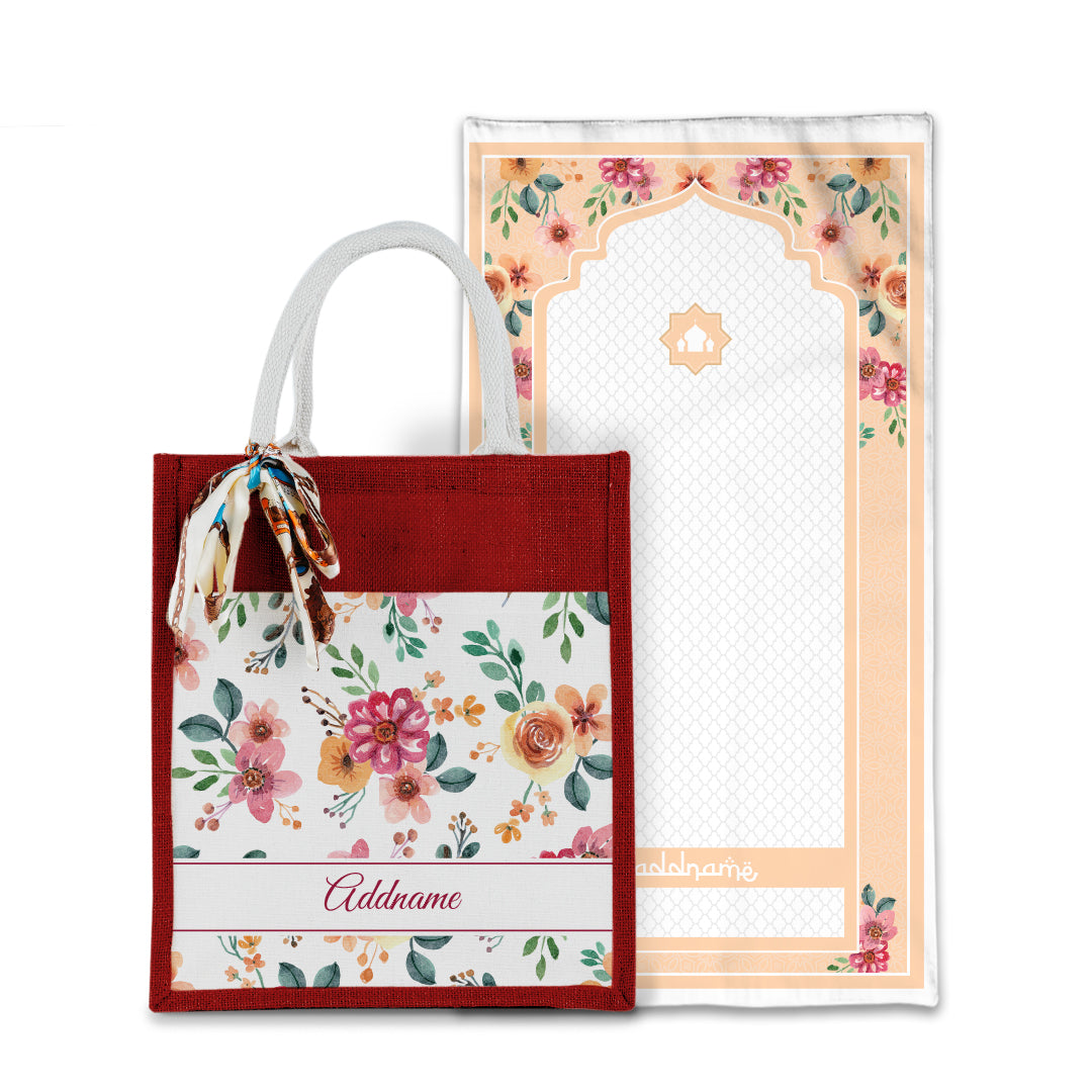 Laura Garnet Sejadah with Matching Colourful Jute Bag