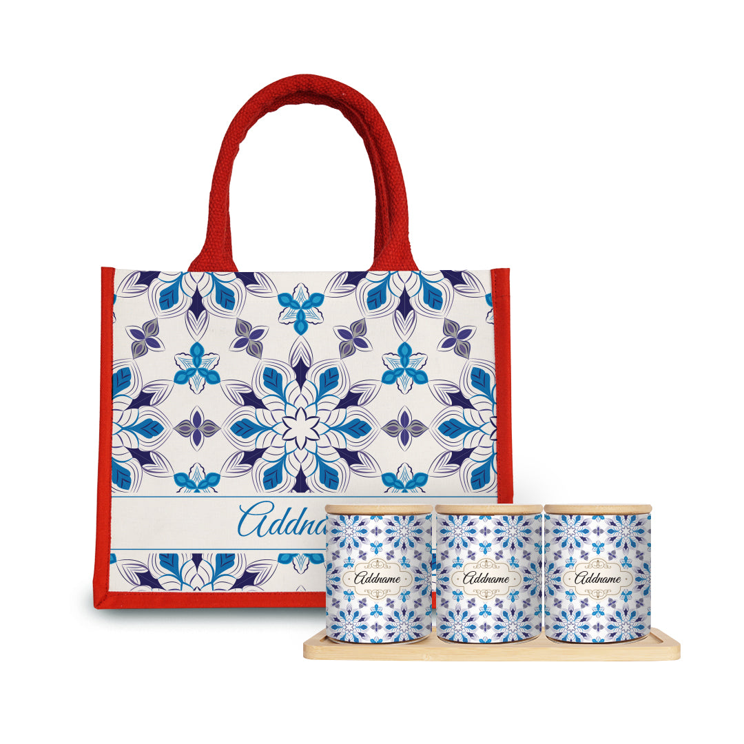 Arabesque Frost Canister with Half Lining Small Jute Bag