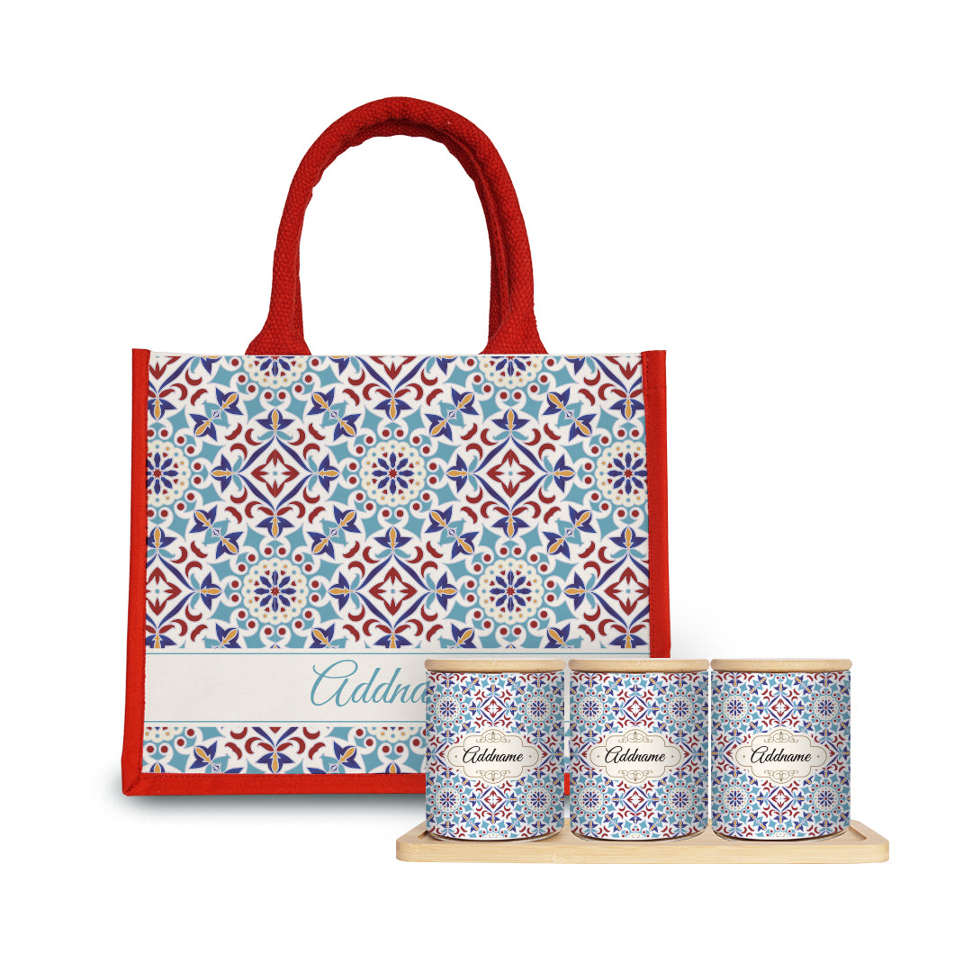 Arabesque Agean Blue Canister with Half Lining Small Jute Bag