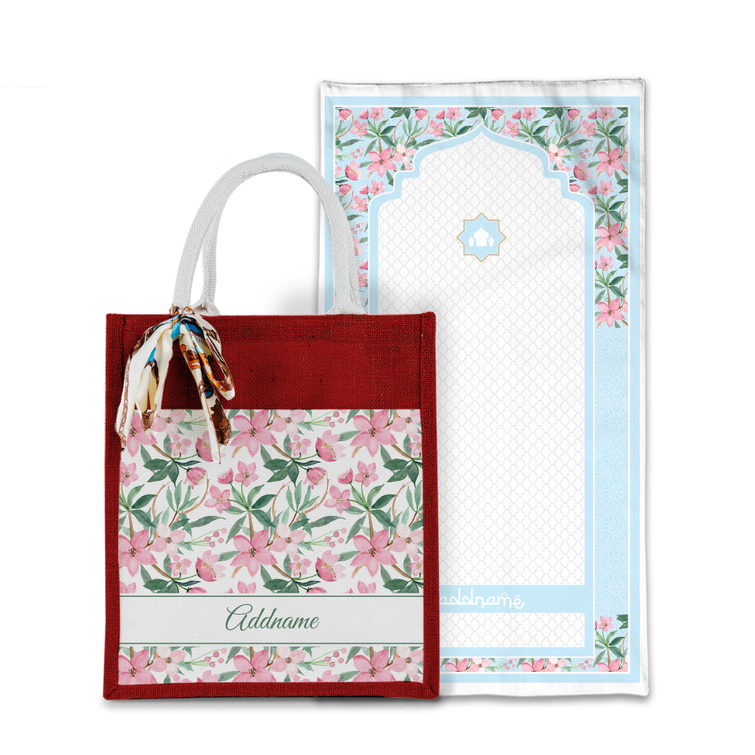 Laura Blossom Sejadah with Matching Colourful Jute Bag