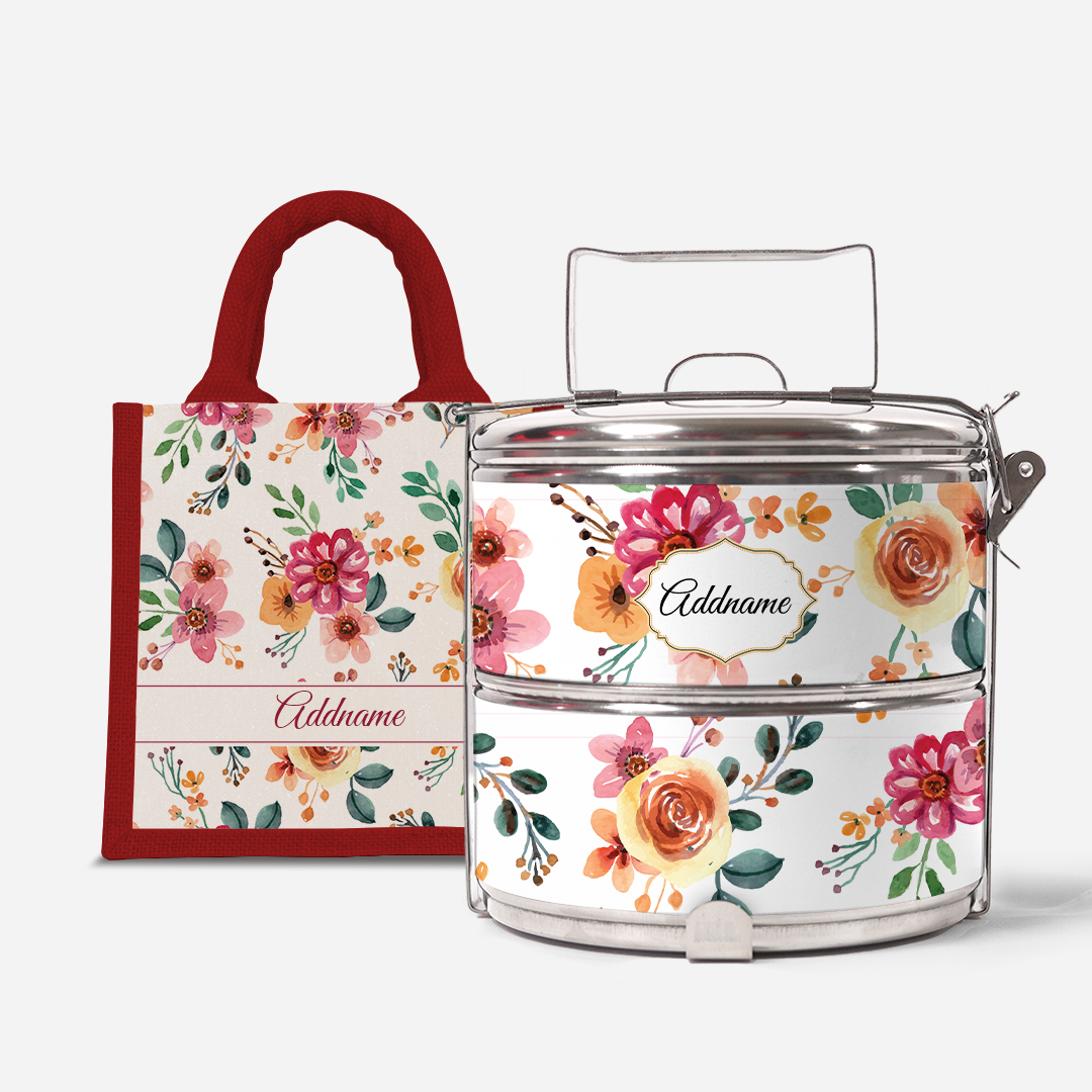 Laura Series - Garnet - Lunch Tote Bag with Two-Tier Tiffin Carrier