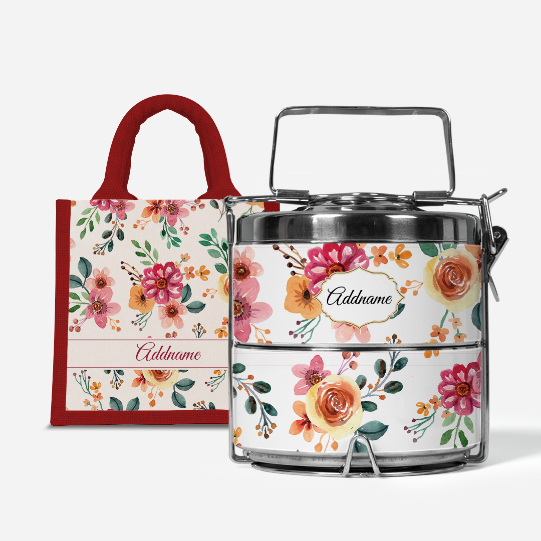 Laura Series - Garnet - Lunch Tote Bag with Two-Tier Tiffin Carrier
