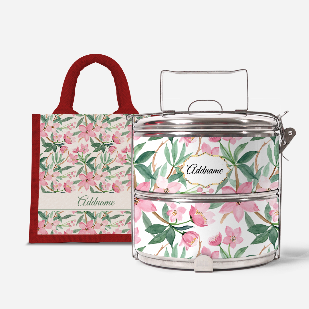 Laura Series - Blossom  - Lunch Tote Bag with Two-Tier Tiffin Carrier