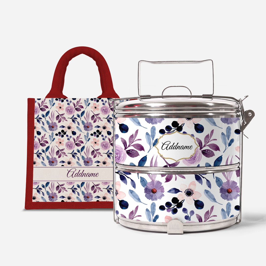 Laura Series - Violet - Lunch Tote Bag with Two-Tier Tiffin Carrier