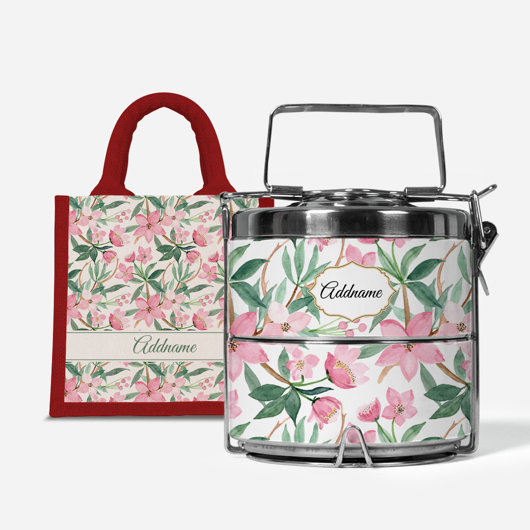 Laura Series - Blossom  - Lunch Tote Bag with Two-Tier Tiffin Carrier