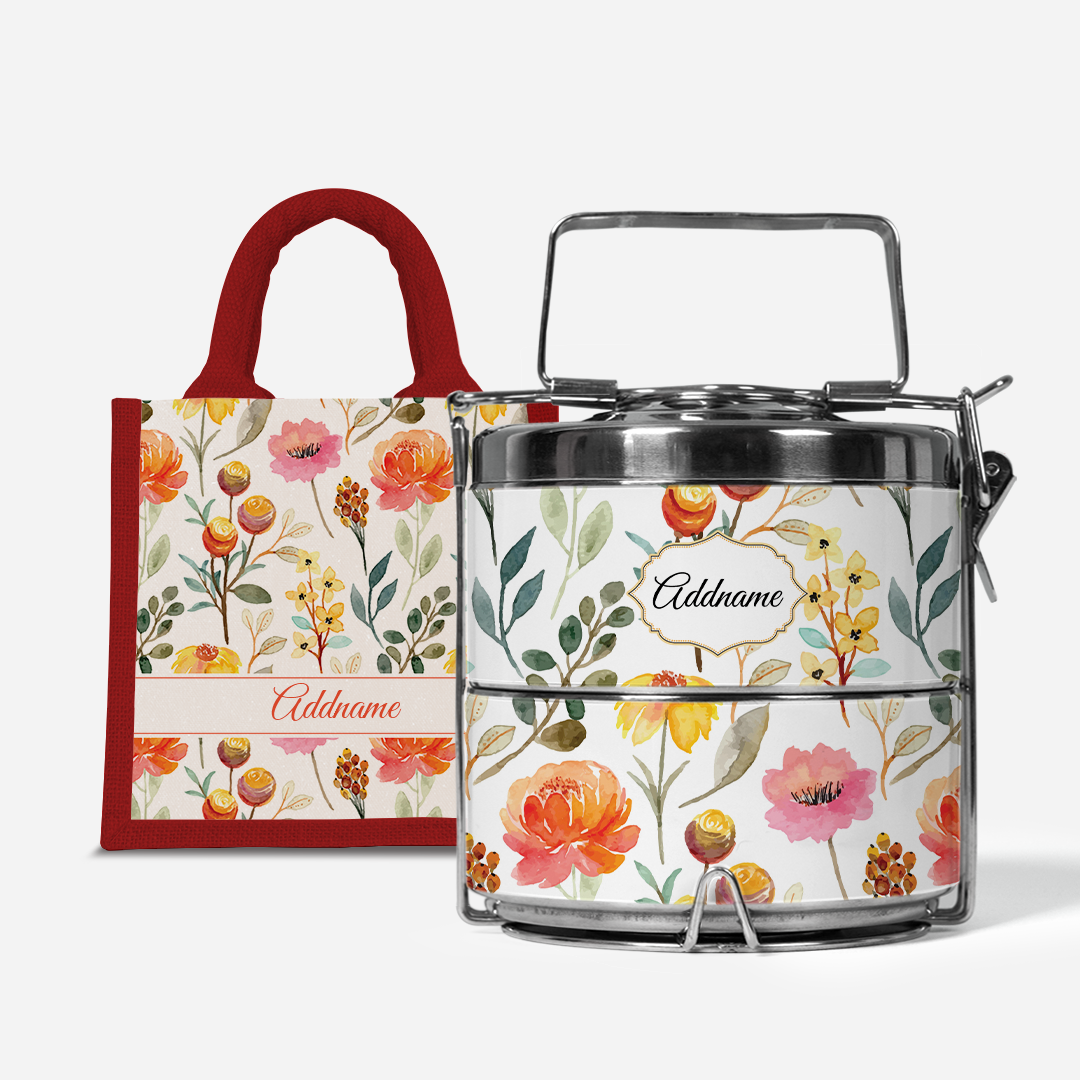 Laura Series - Carnelian - Lunch Tote Bag with Two-Tier Tiffin Carrier
