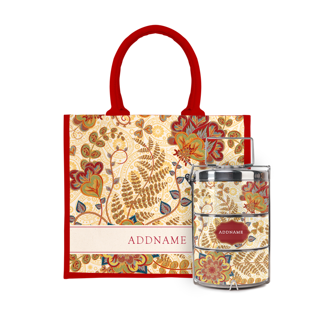 Batik Series - Mawar Tiffin Carrier with Half Lining Jute Bag