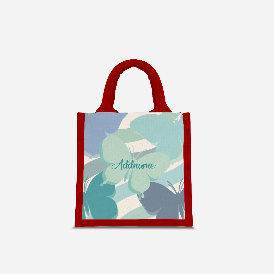 Butterfly Series Half Lining Lunch Bag - Blue Red