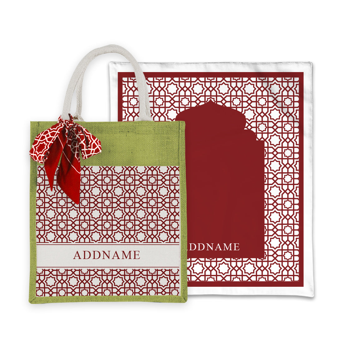Annas Series - Rouge Prayer Mat with Matching Colourful Jute Bag