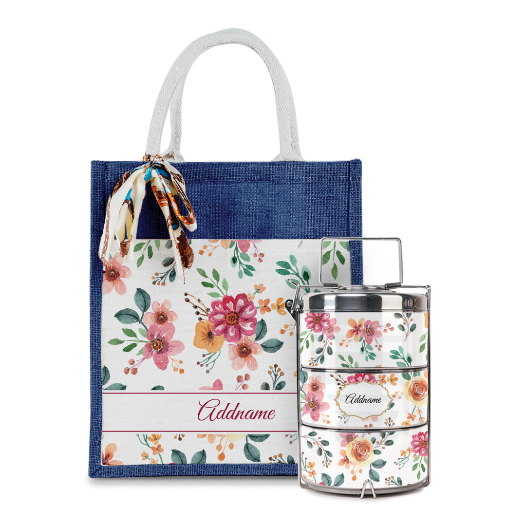 Laura Series - Garnet Colorful Jute Bag with Tiffin Carrier Set