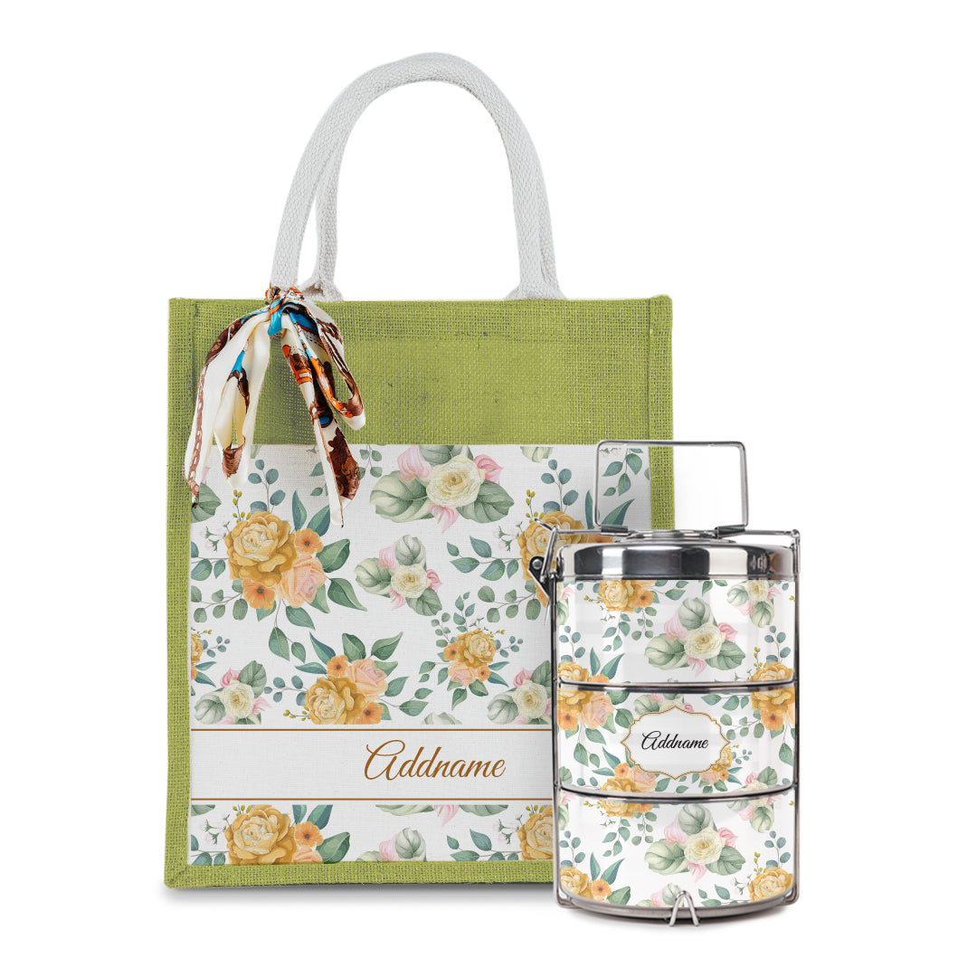 Laura Series - Honey Colorful Jute Bag with Tiffin Carrier Set