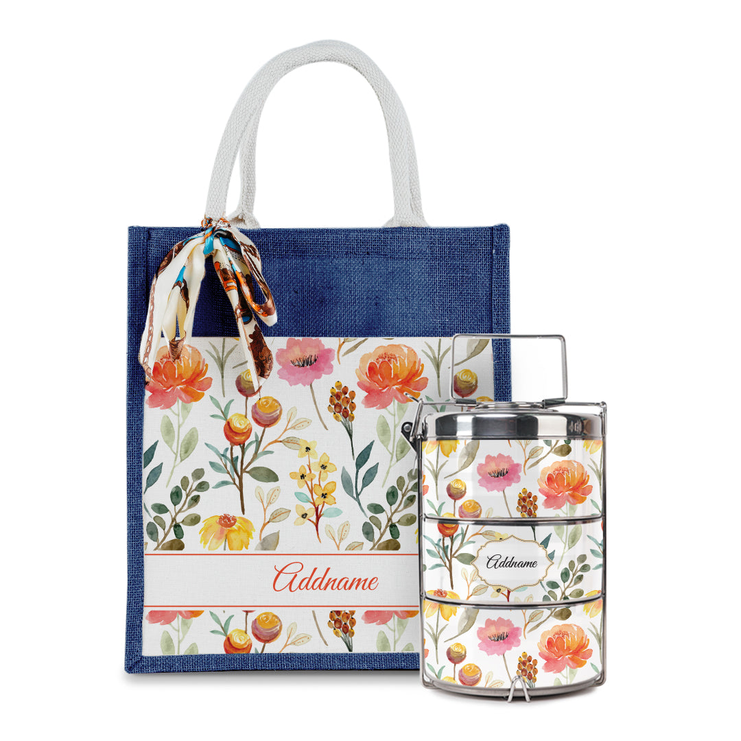 Laura Series - Carnelian Colorful Jute Bag with Tiffin Carrier Set