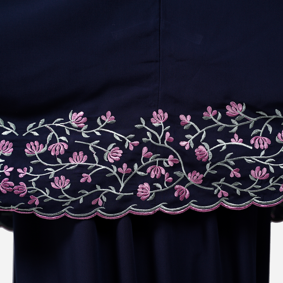 Dang Anum Series - Ancient Navy Blue Telekung with Prayer Mat and Half Lining Small Jute Bag