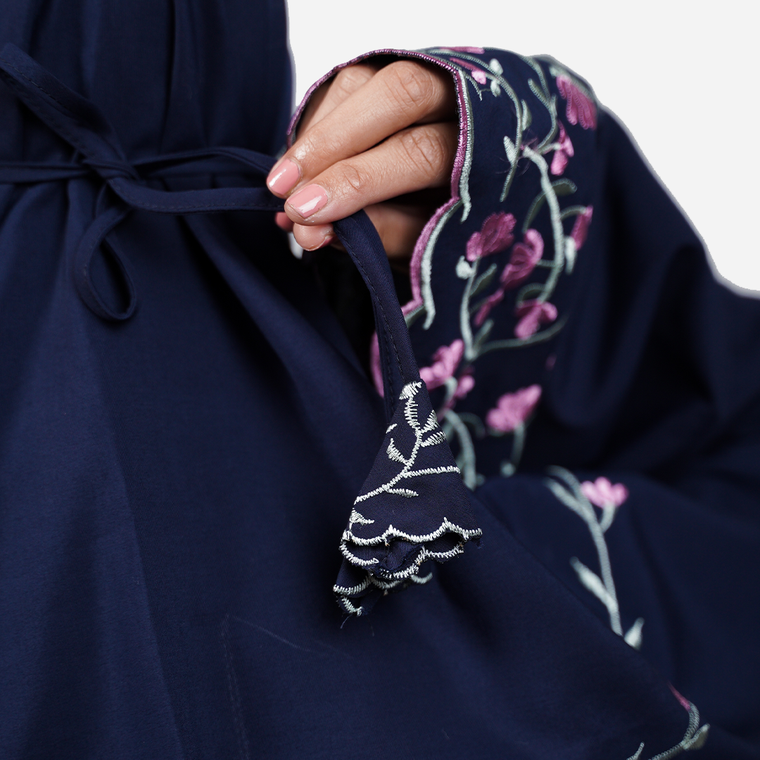 Dang Anum Series - Ancient Navy Blue Telekung with Prayer Mat and Half Lining Small Jute Bag