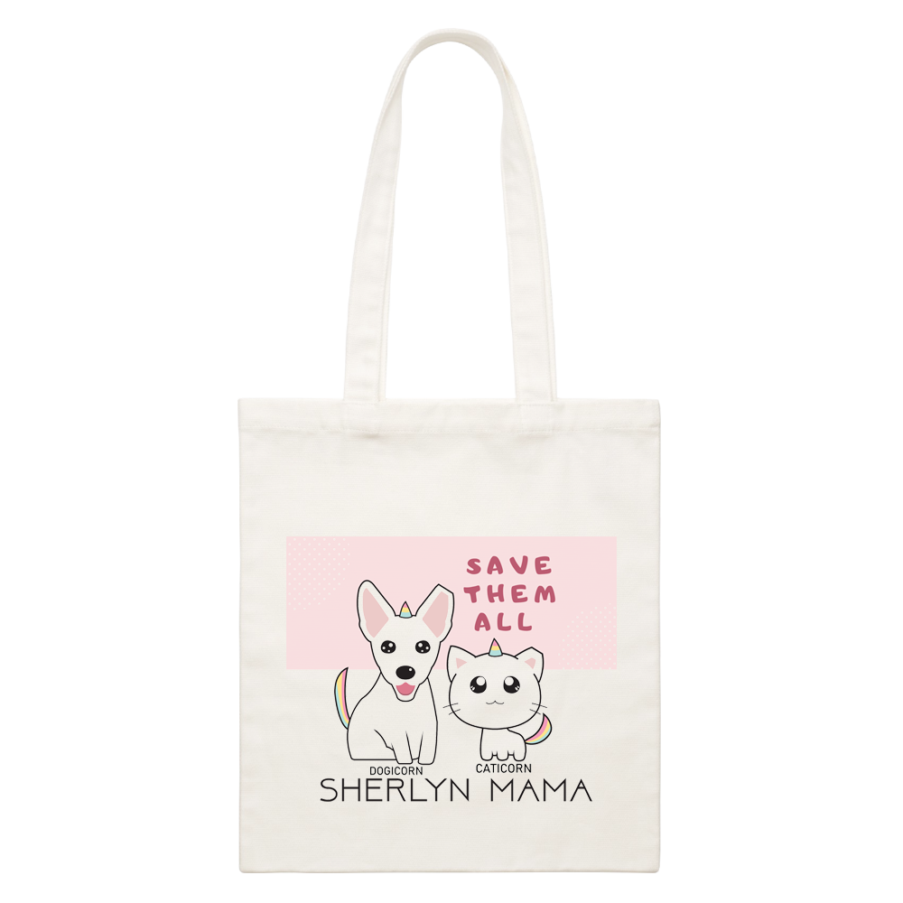 Sherlyn Mama Cute Mix Dogicorn and Caticorn Accessories White Canvas Bag