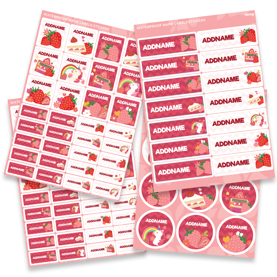 Yummy Strawberry Waterproof Name Label Sticker