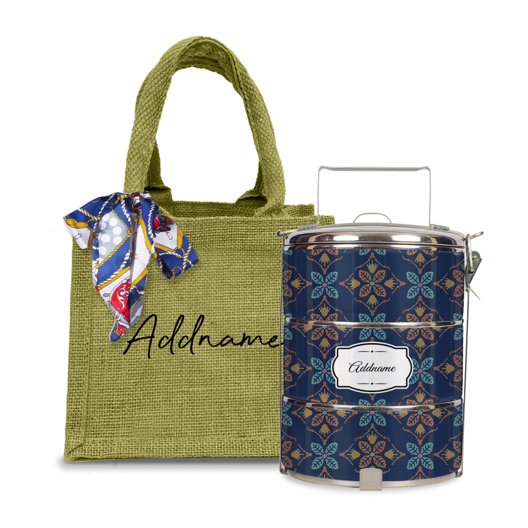 Peranakan Java Traditional Blue Tiffin Carrier