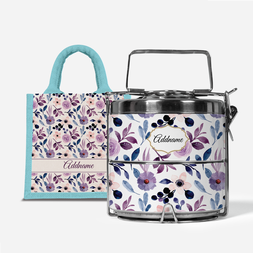 Laura Series - Violet - Lunch Tote Bag with Two-Tier Tiffin Carrier
