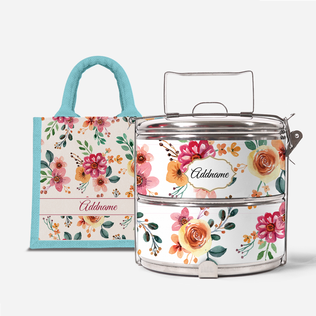 Laura Series - Garnet - Lunch Tote Bag with Two-Tier Tiffin Carrier