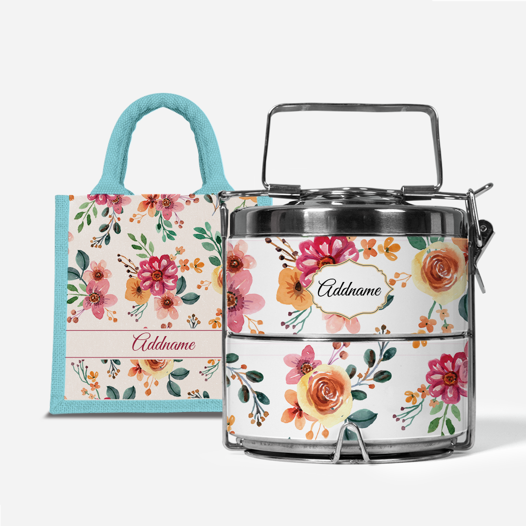 Laura Series - Garnet - Lunch Tote Bag with Two-Tier Tiffin Carrier