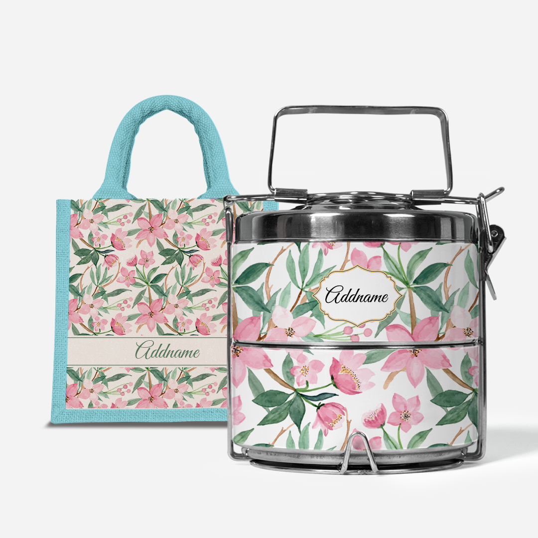Laura Series - Blossom  - Lunch Tote Bag with Two-Tier Tiffin Carrier