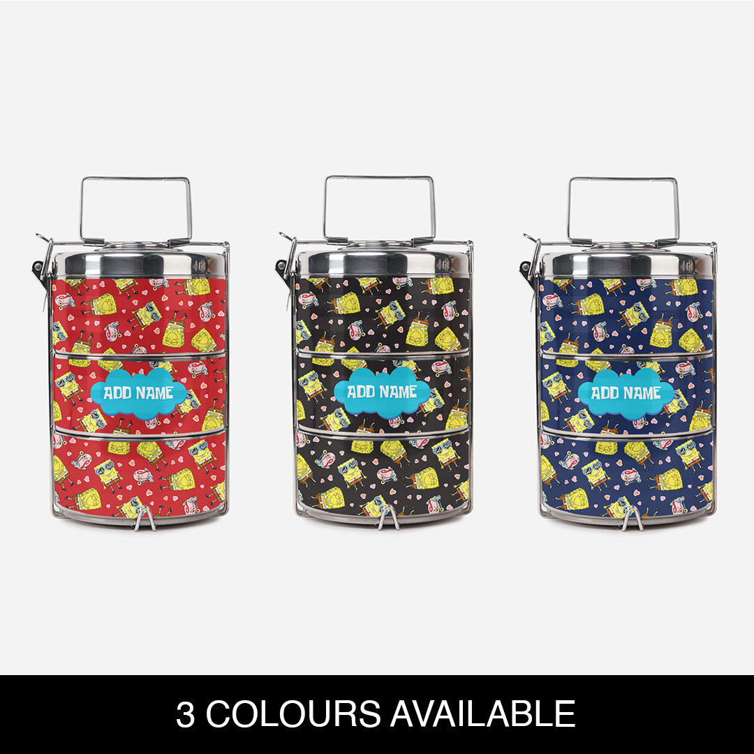 SpongeBob - Get Happy Pattern Personalized Tiffin Carrier