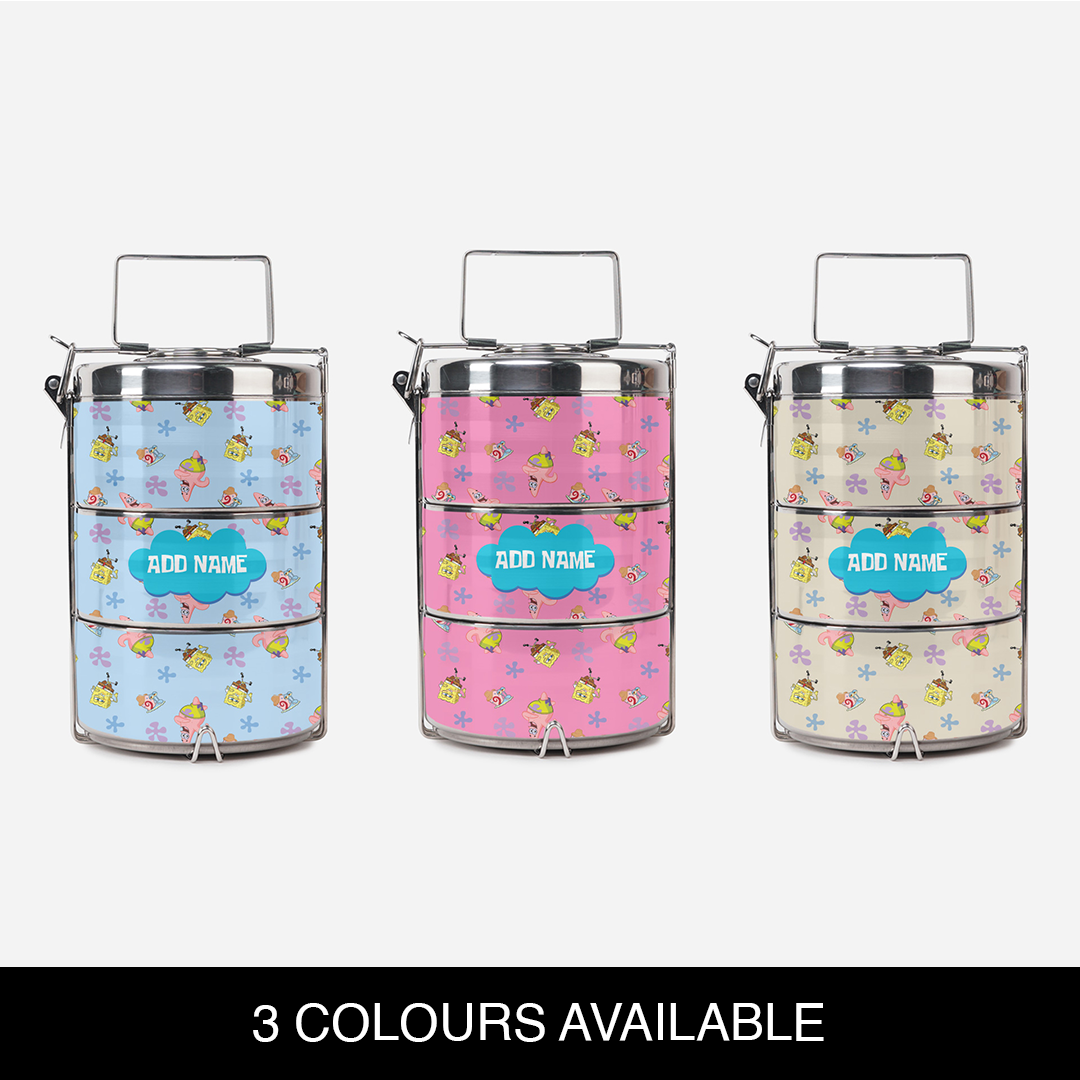 SpongeBob - Happy Walking Pattern Personalized Light Blue Tiffin Carrier