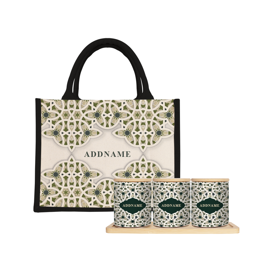 Ratu Series - Green Balang Raya Set (3 in 1) with Half Lining Small Jute Bag