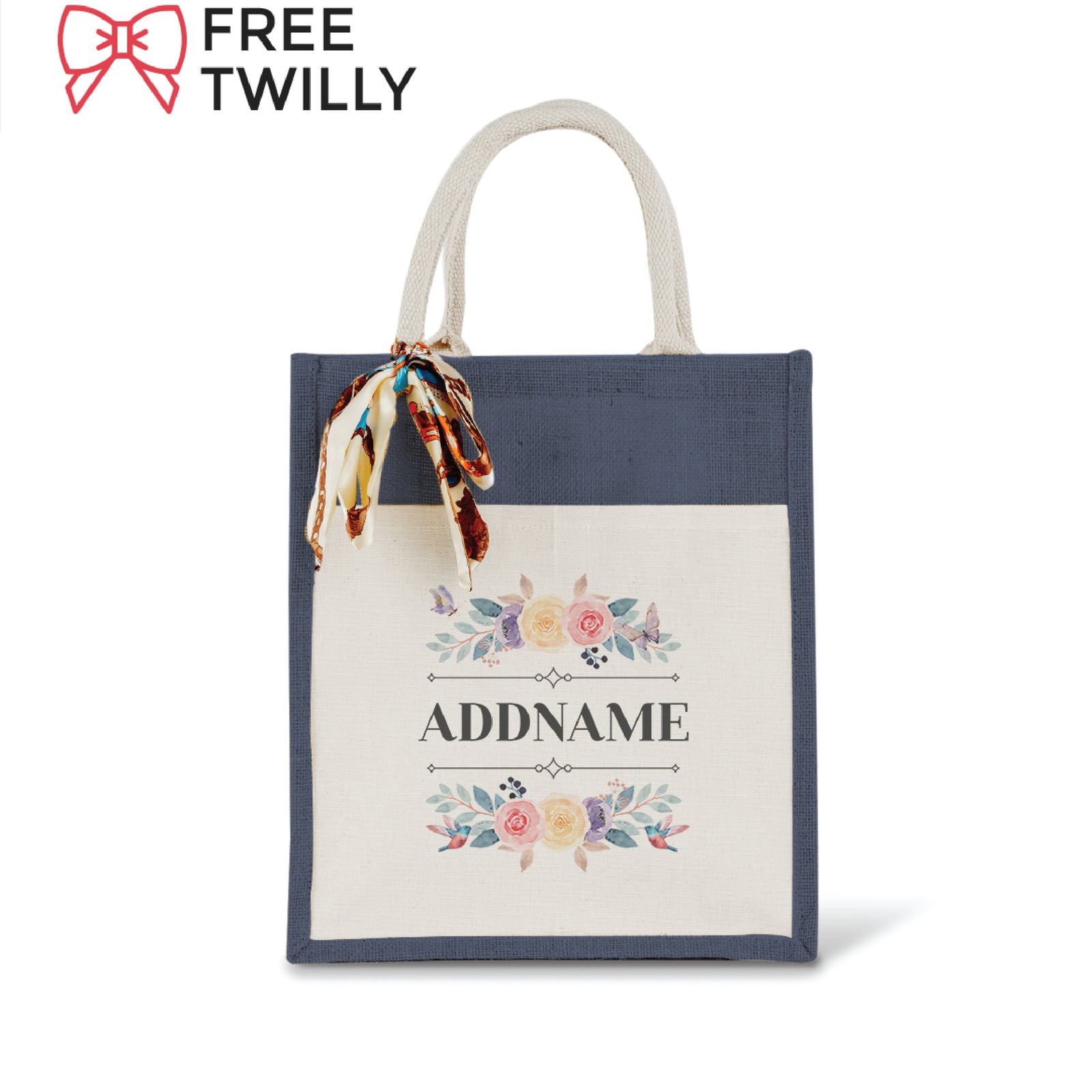 Le Fleur Series Raffinée Grey Colourful Jute Bag With Front Pocket