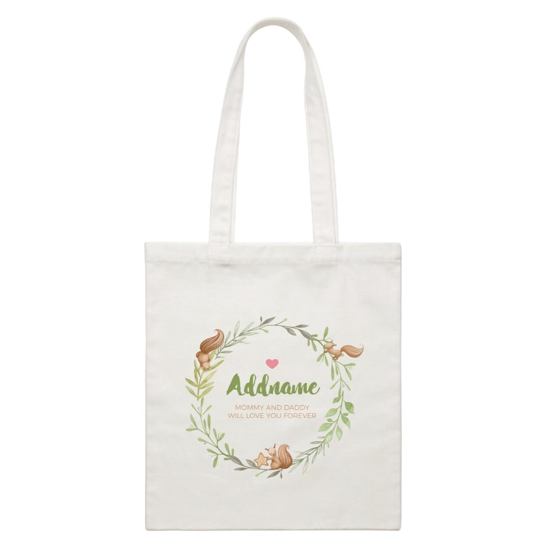 Watercolour Squirrels Green Wreath Personalizable with Name and Text Canvas Bag