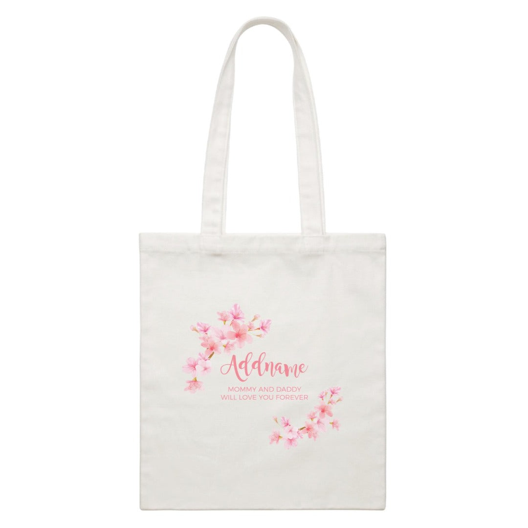 Pink Flower Frame Personalisable with Name and Text Canvas Bag