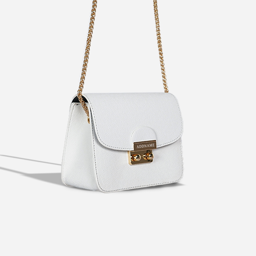 Kelly Chain Sling Bag with Personalisation - White