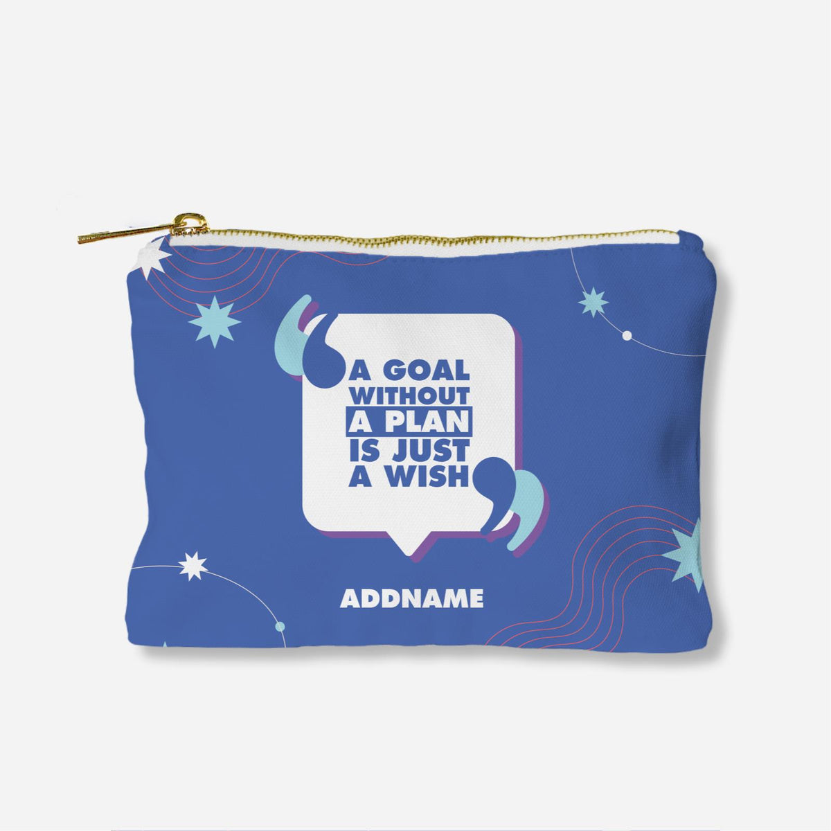 Be Confident Series Zipper Pouch - A Goal Without a Plan Is Just A Wish - Blue
